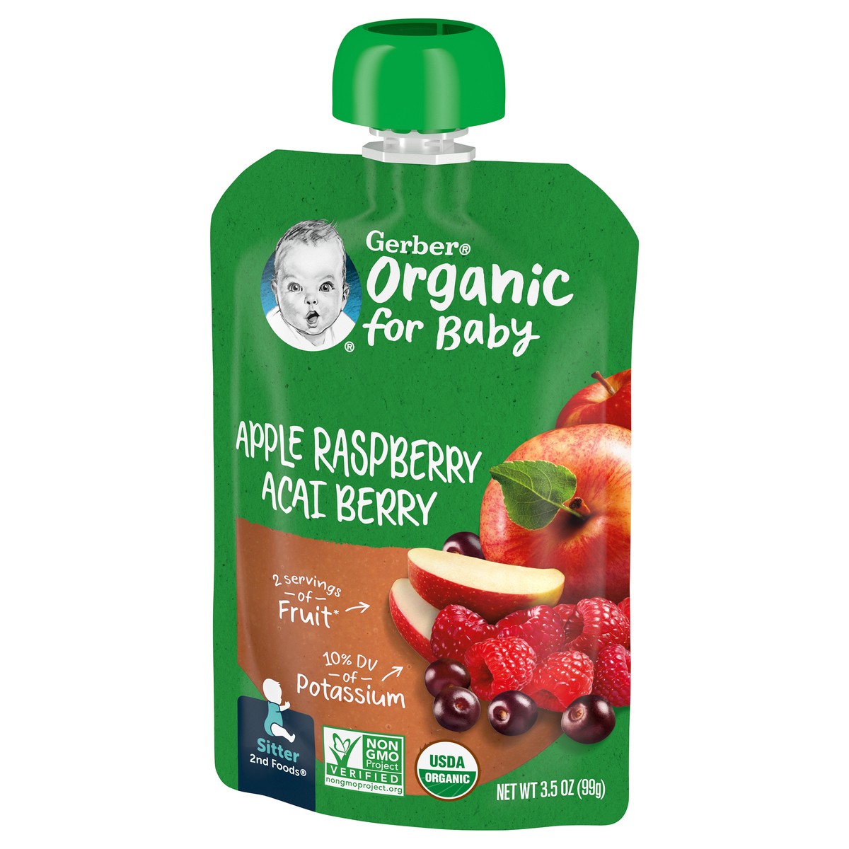 slide 14 of 14, Gerber 2nd Foods Organic Apple Raspberry Acai Berry Baby Food, 3.5 oz Pouch, 3.5 oz