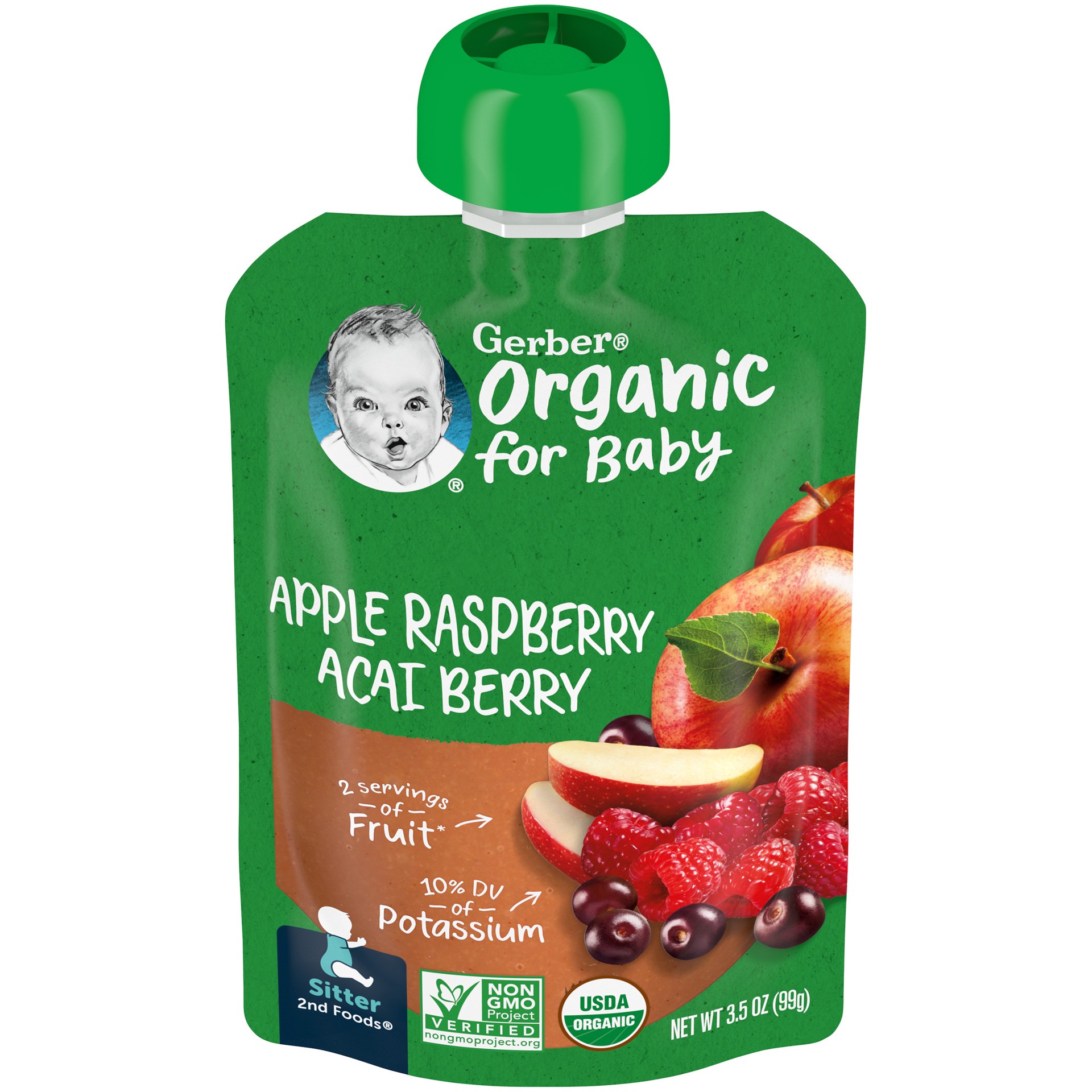 slide 1 of 14, Gerber 2nd Foods Organic Apple Raspberry Acai Berry Baby Food, 3.5 oz Pouch, 3.5 oz