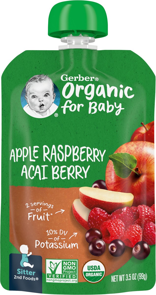 slide 5 of 14, Gerber 2nd Foods Organic Apple Raspberry Acai Berry Baby Food, 3.5 oz Pouch, 3.5 oz