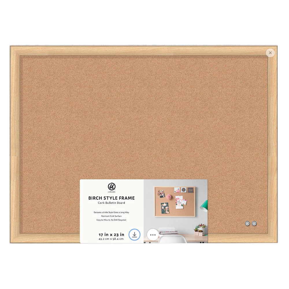 slide 1 of 1, U Brands Birch Style Frame Cork Bulletin Board, 17 in x 23 in