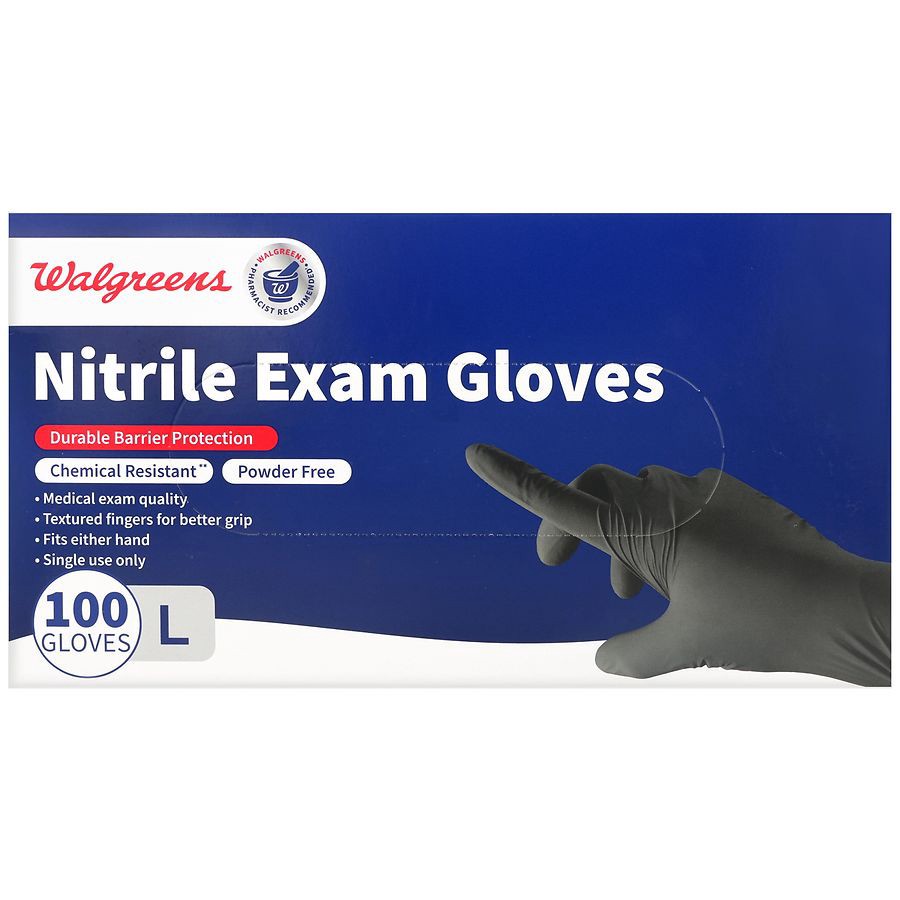 slide 1 of 5, Walgreens Nitrile Exam Gloves Large, 100 ct