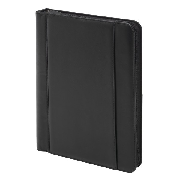 slide 3 of 3, Office Depot Brand Leather Padfolio, Zipper Closure, Black, 1 ct