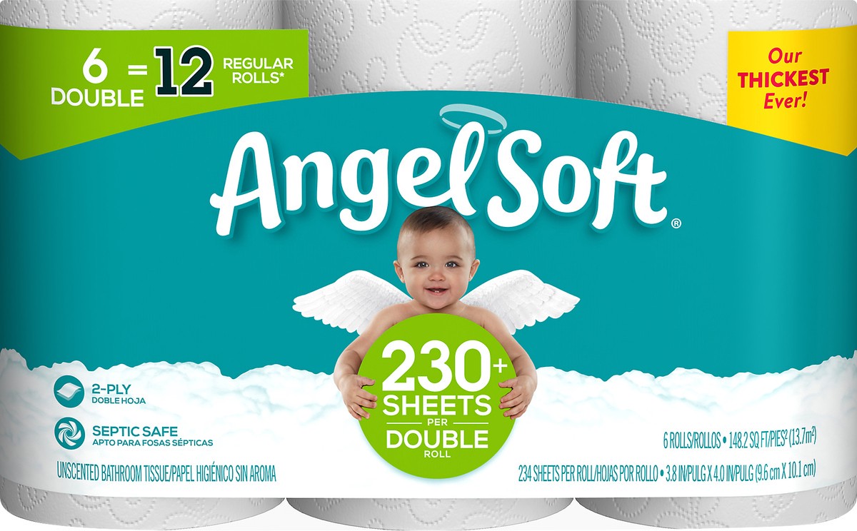 slide 4 of 6, Angel Soft Double Roll 2-Ply Unscented Bathroom Tissue 6 ea, 6 ct