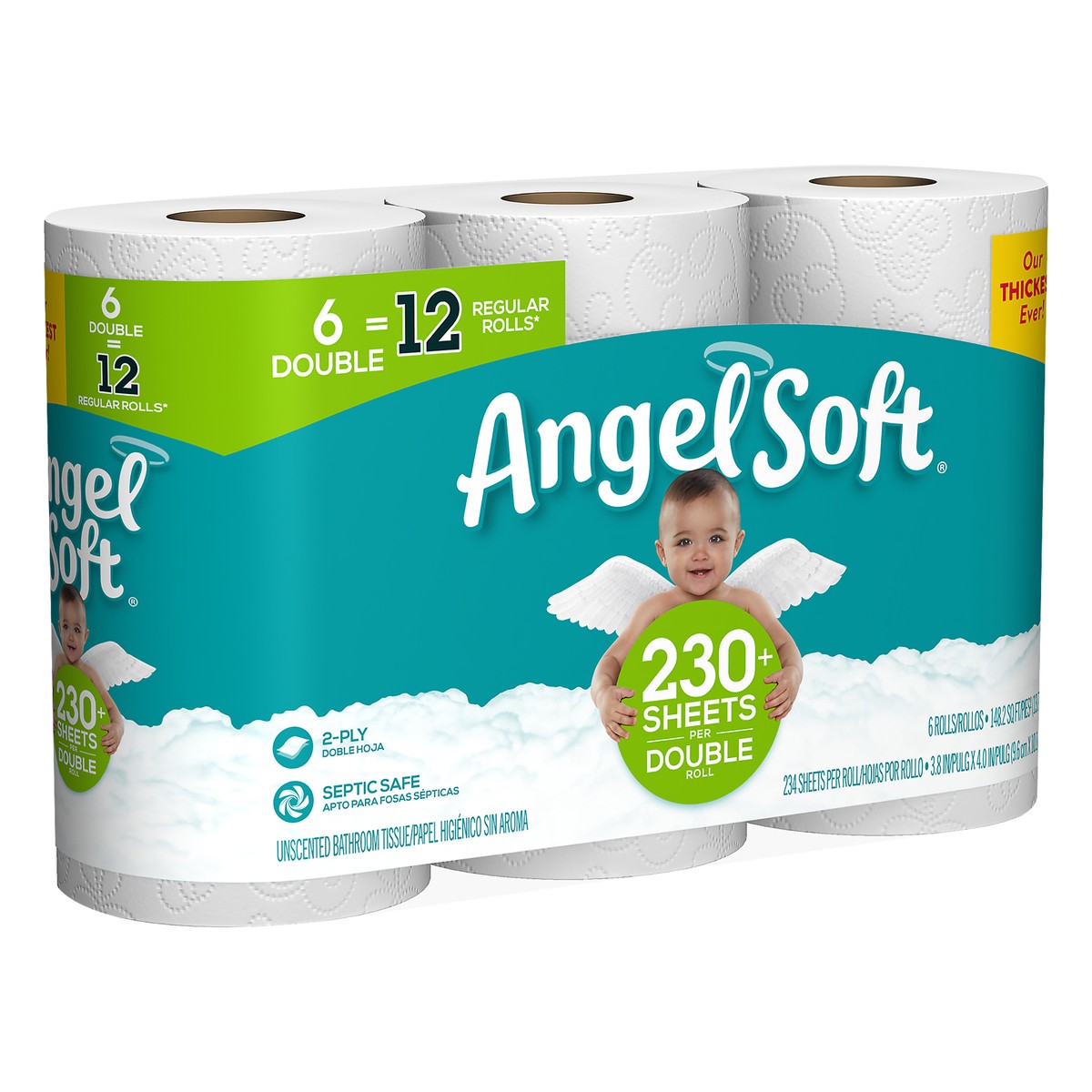 slide 2 of 6, Angel Soft Double Roll 2-Ply Unscented Bathroom Tissue 6 ea, 6 ct