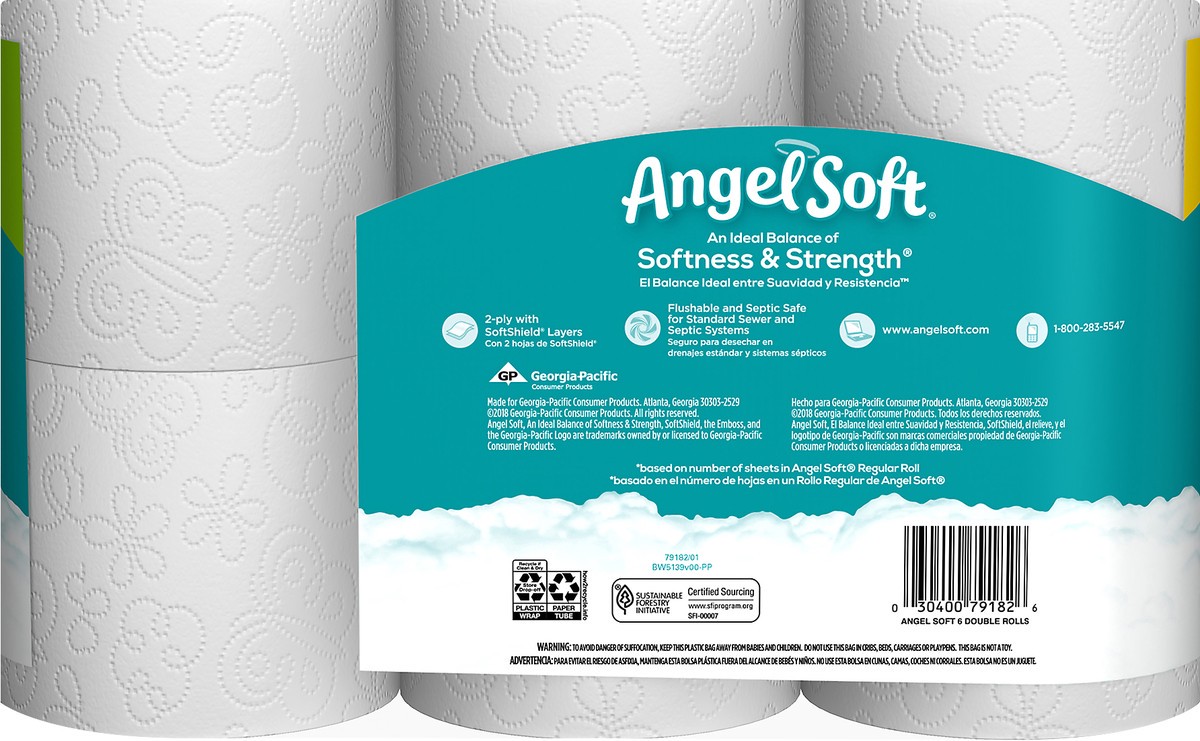 slide 5 of 6, Angel Soft Double Roll 2-Ply Unscented Bathroom Tissue 6 ea, 6 ct