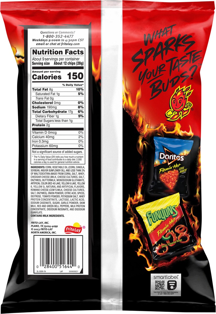 slide 2 of 9, Doritos Tortilla Chips Flamin' Hot Nacho Flavored 9 1/4 Oz, 9.25 oz