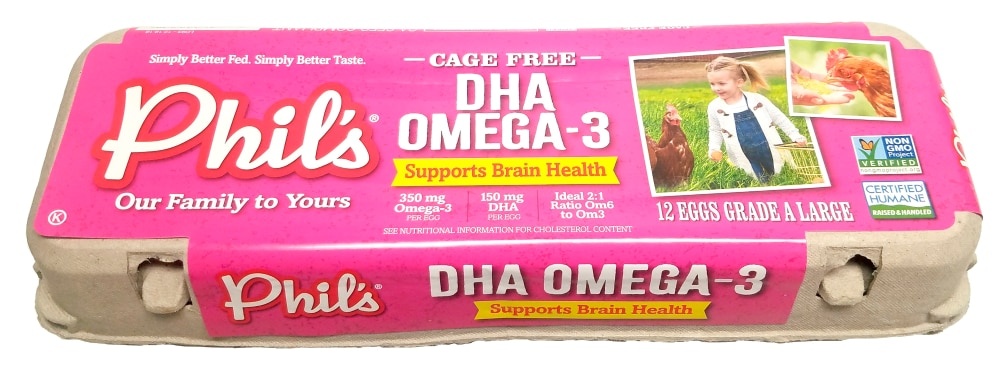 slide 1 of 1, Phil's Phils Dha Omega3 Cage Free Grade A Large Eggs, 12 ct