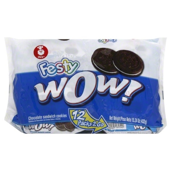 slide 1 of 1, Dux Festy Wow Chocolate Sandwich Cookies, 15.23 oz