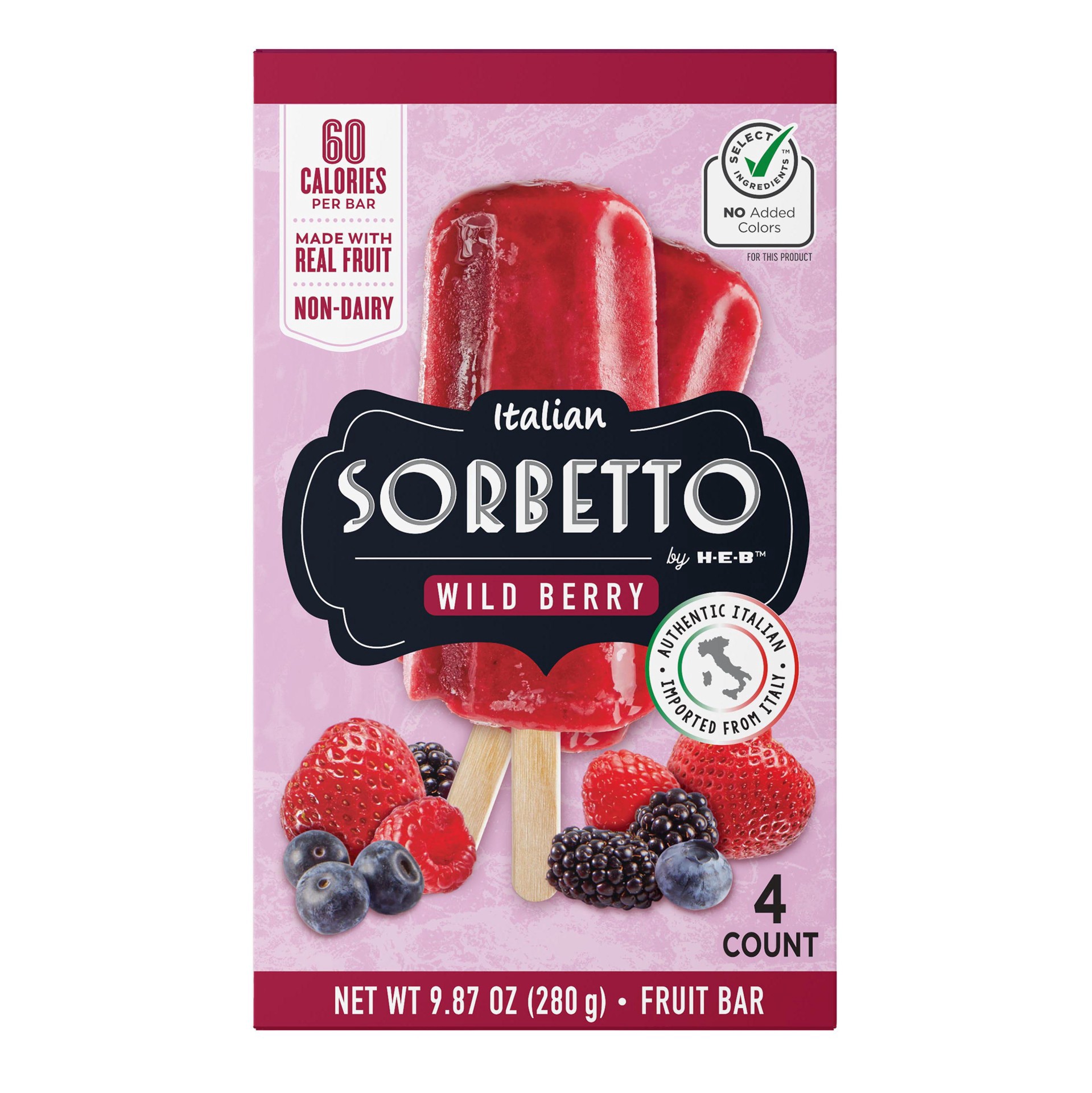 slide 1 of 1, Italian Sorbetto by H-E-B Non-Dairy Frozen Fruit Bars - Wild Berry, 4 ct