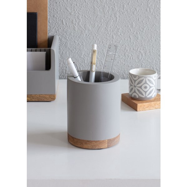 slide 3 of 4, Realspace Wood Pen Cup, 4-1/2""H X 3-1/2""W X 3-1/2""D, Gray/Natural, 1 ct