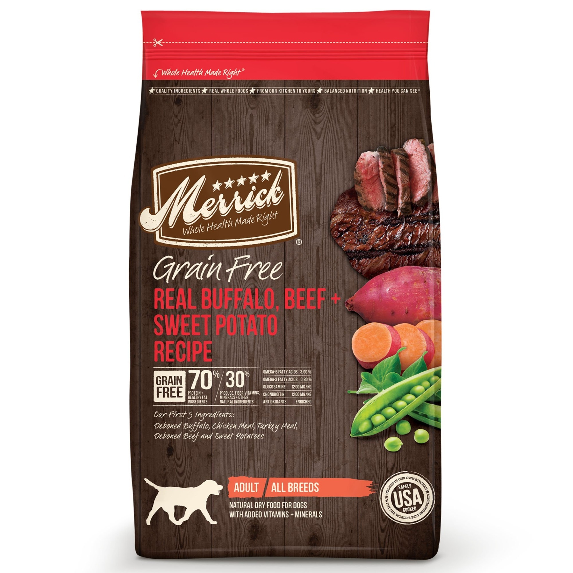 slide 1 of 1, Merrick Grain Free Real Buffalo Plus Sweet Potato Recipe for Dogs, 22 lb