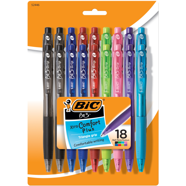 slide 1 of 5, BIC Bu3 Retractable Ballpoint Pens, Medium Point, 1.0 Mm, Assorted Barrel Colors, Assorted Fashion Ink Colors, Pack Of 18 Pens, 18 ct