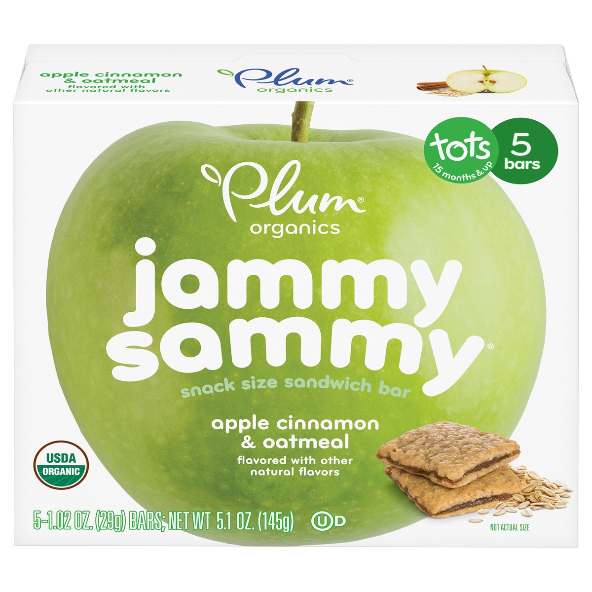 slide 1 of 12, Plum Organics Jammy Sammy Apple Cinnamon & Oatmeal 1.02oz Bars/5-Count Box, 5 ct