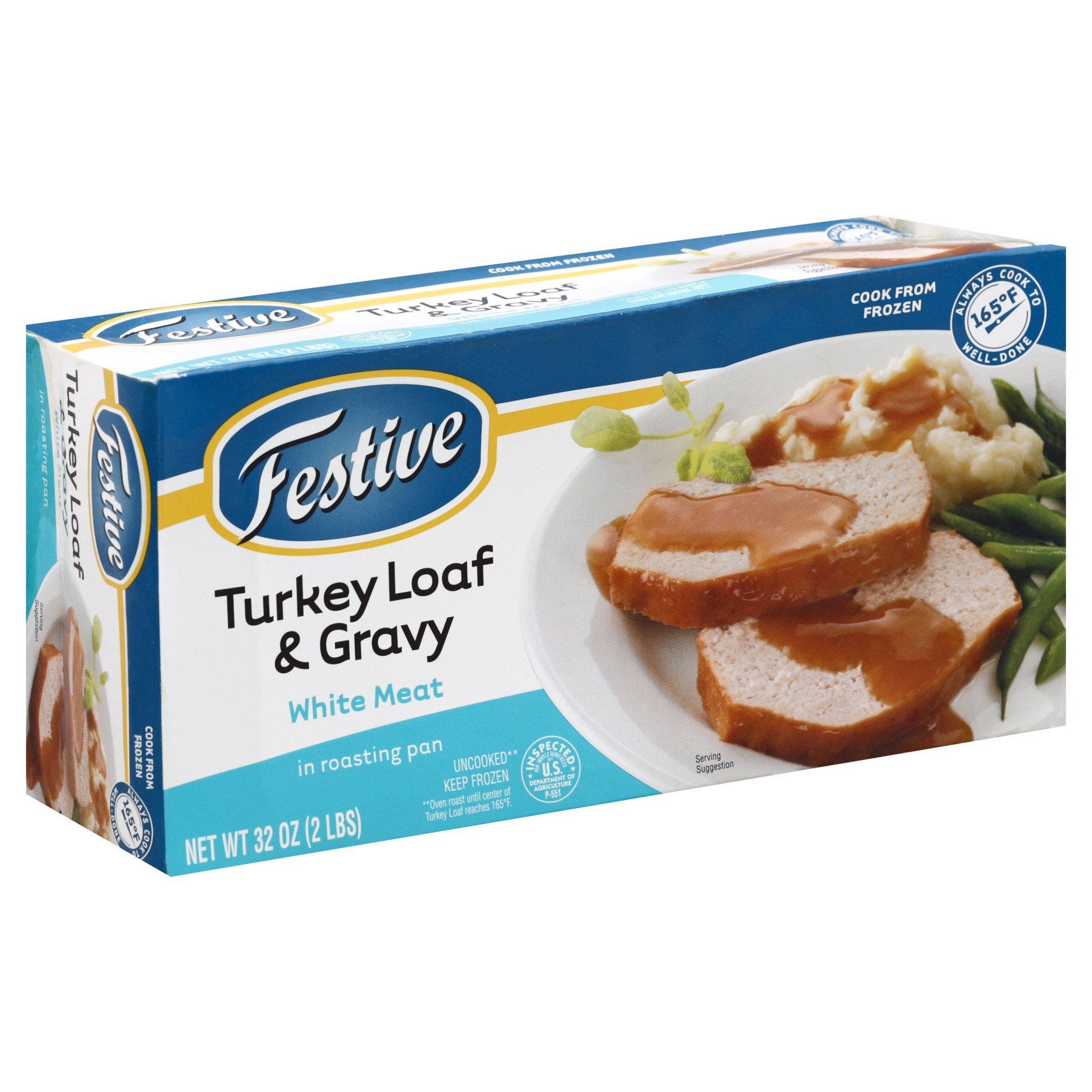 slide 1 of 9, Festive White Meat Turkey Loaf & Gravy in Roasting Pan 32 oz. Box, 32 oz