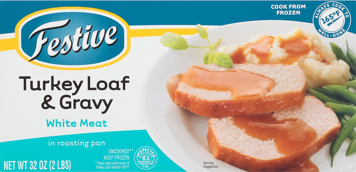 slide 6 of 9, Festive White Meat Turkey Loaf & Gravy in Roasting Pan 32 oz. Box, 32 oz