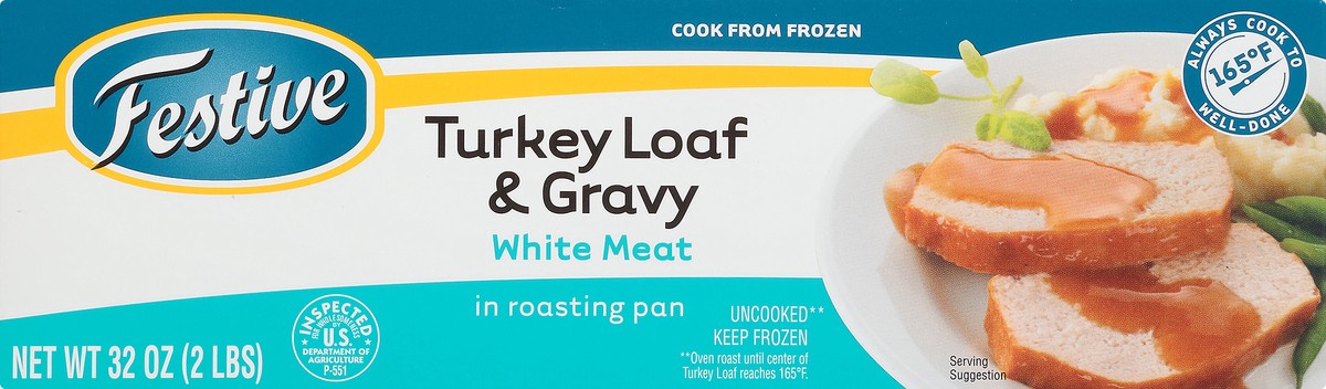 slide 9 of 9, Festive White Meat Turkey Loaf & Gravy in Roasting Pan 32 oz. Box, 32 oz