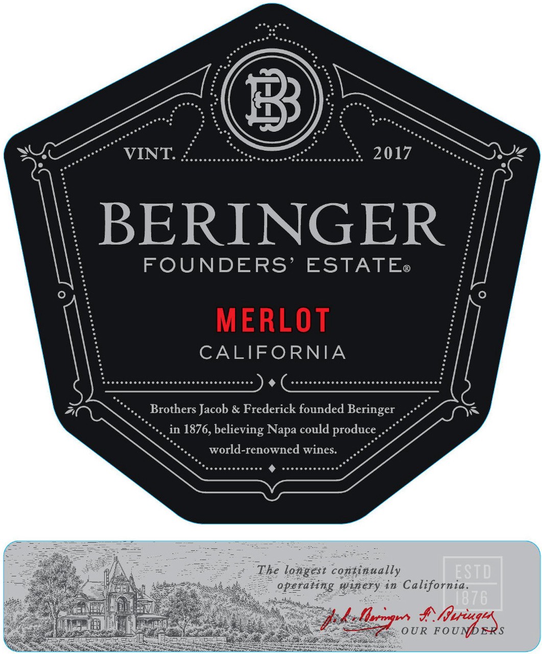 slide 3 of 4, Beringer Founders' Estate Merlot Red Wine - 750ml, California, 750 ml