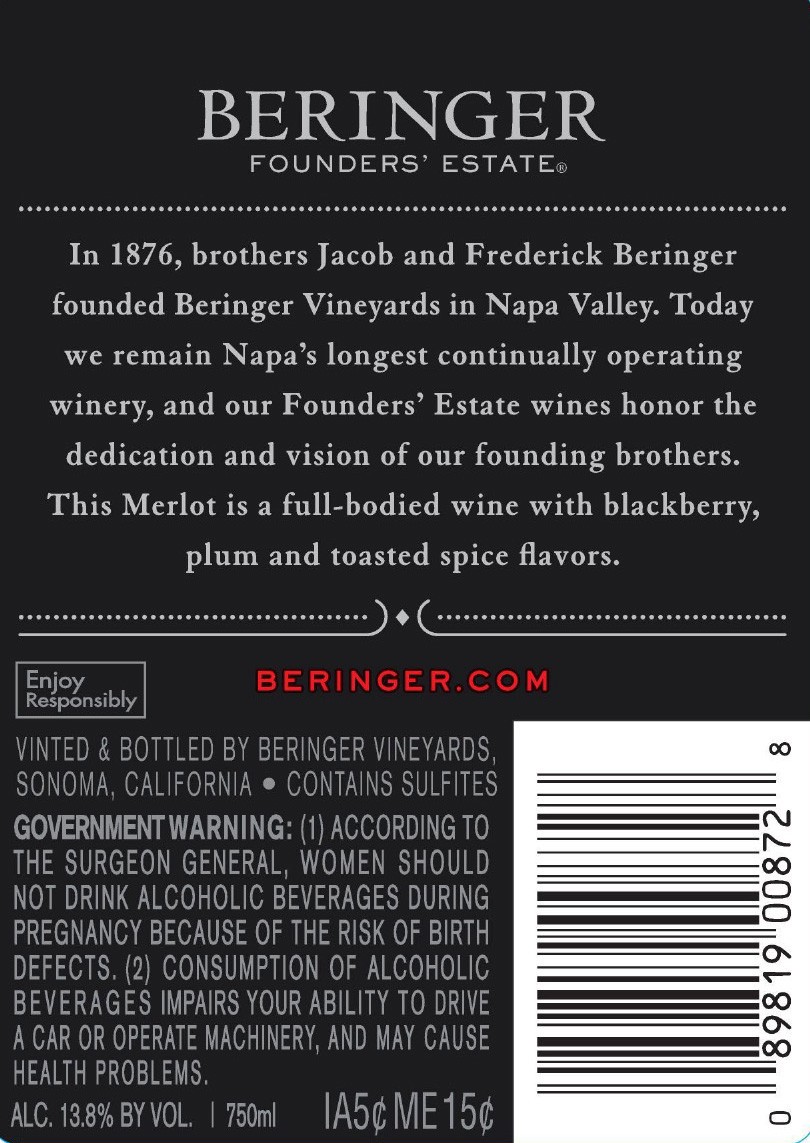 slide 4 of 4, Beringer Founders' Estate Merlot Red Wine - 750ml, California, 750 ml