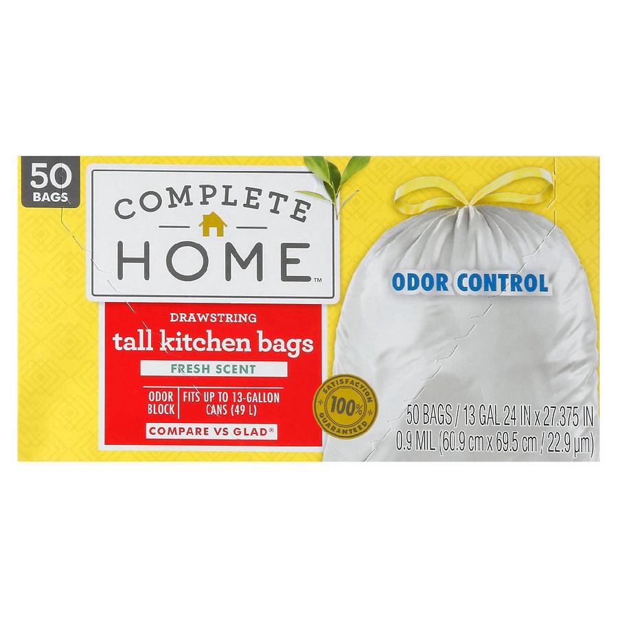 slide 2 of 2, Complete Home Drawstring Kitchen Bags 13 Gallon, White, 50 ct