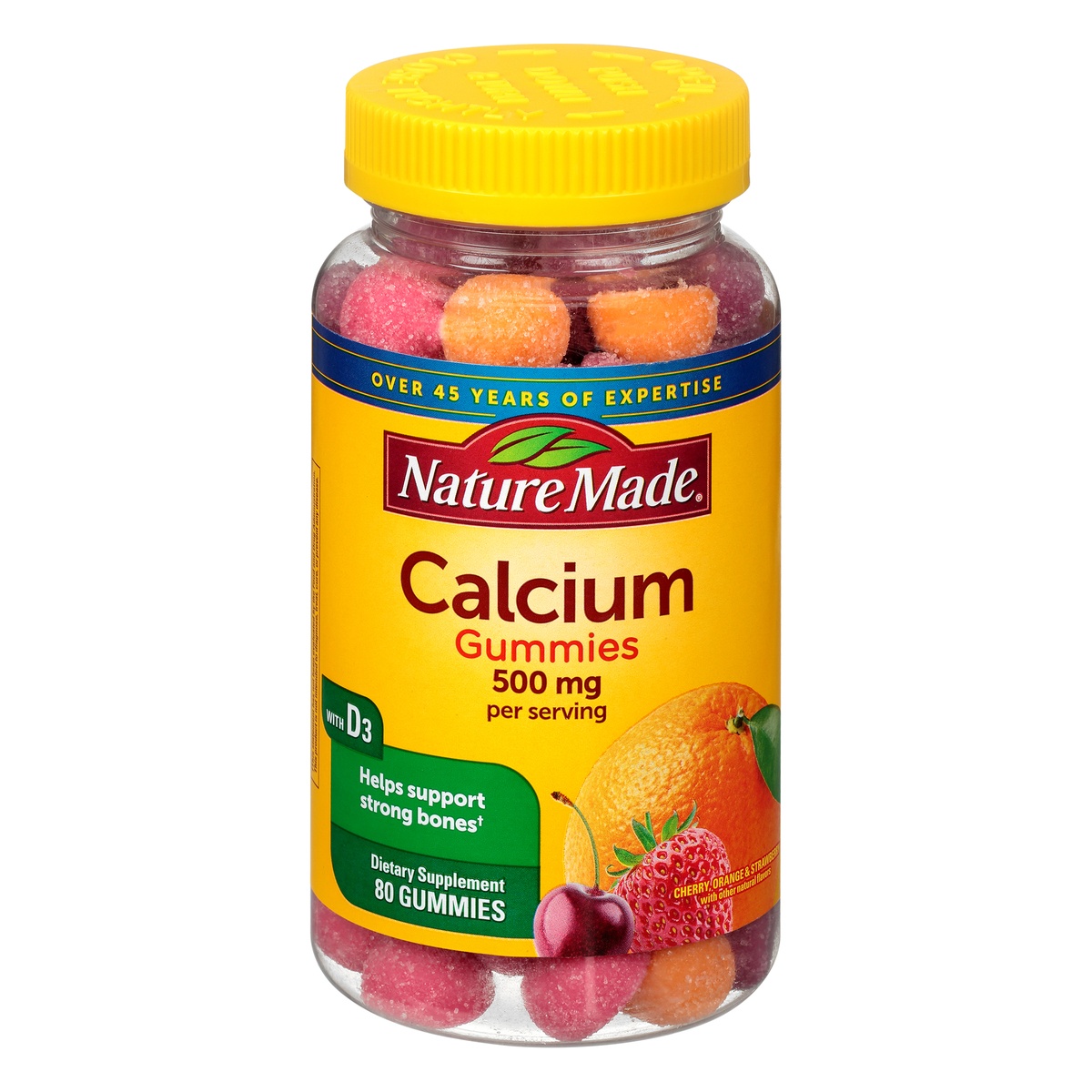 slide 1 of 1, Nature Made 500 mg Gummies Cherry, Orange & Strawberry Calcium 80 ea, 