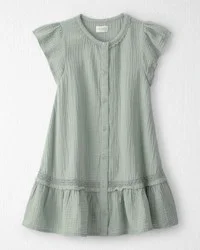 Girls Organic Cotton Gauze Dress Meadow Green 7