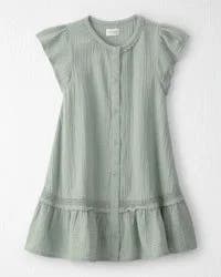 Girls Organic Cotton Gauze Dress Meadow Green 7