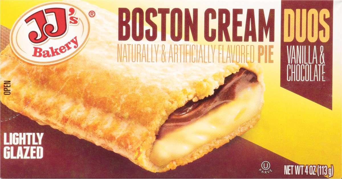 slide 1 of 9, JJ's Bakery Lightly Glazed Duos Boston Cream Pie 4 oz, 4 oz