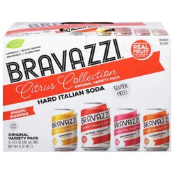 Bravazzi Hard Italian Soda Variety Pack Gluten Free Hard Seltzer, 12 pk 12 fl oz Cans, 4.2% ABV