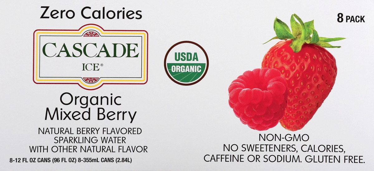 slide 5 of 9, Cascade Ice 8 Pack Organic Mixed Berry Sparkling Water 8 ea - 8 ct, 8 ct