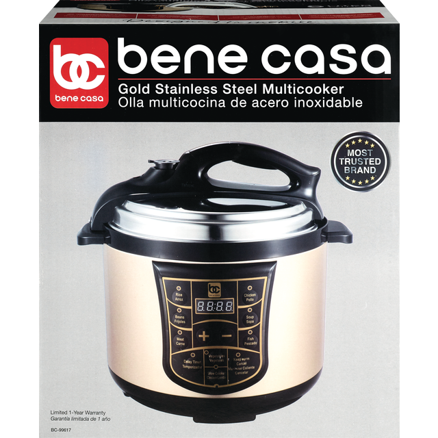slide 1 of 1, Bene Casa 5-Liter Electric Stainless Steel Multi Cooker, Gold & Black, 1 ct