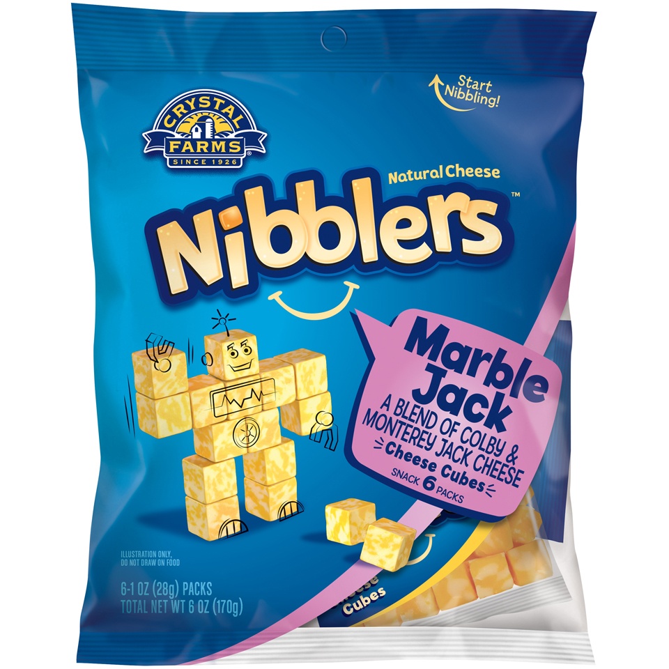 slide 1 of 4, Crystal Farms Nibblers Marble Jack Cheese Cubes 6-1 Oz. Packs, 6 oz