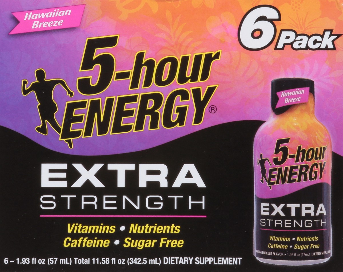 slide 5 of 9, 5-Hour Energy Extra Strength Hawaiian Breeze Energy Shot 6 - 1.93 fl oz Bottles, 6 ct