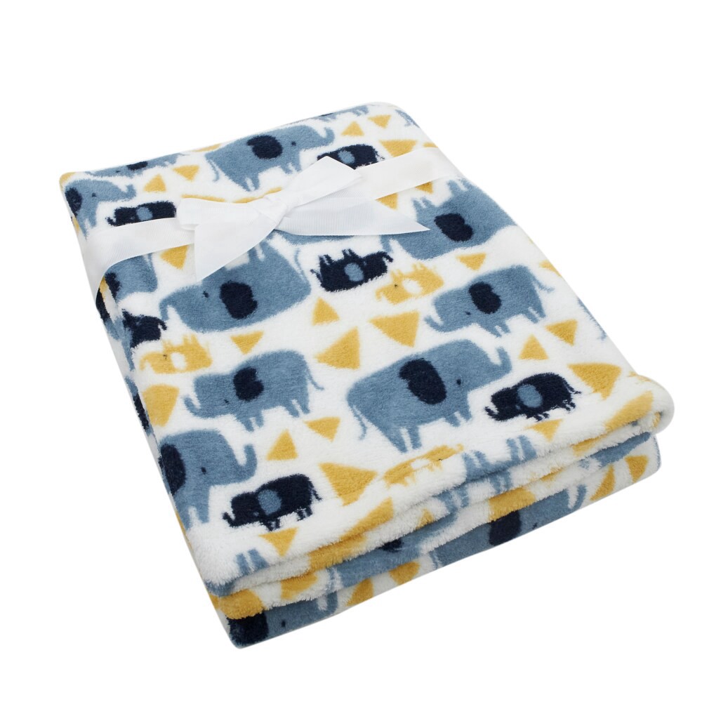 slide 4 of 4, Cutie Pie Elephant Print Plush Baby Blanket - Blue, 1 ct