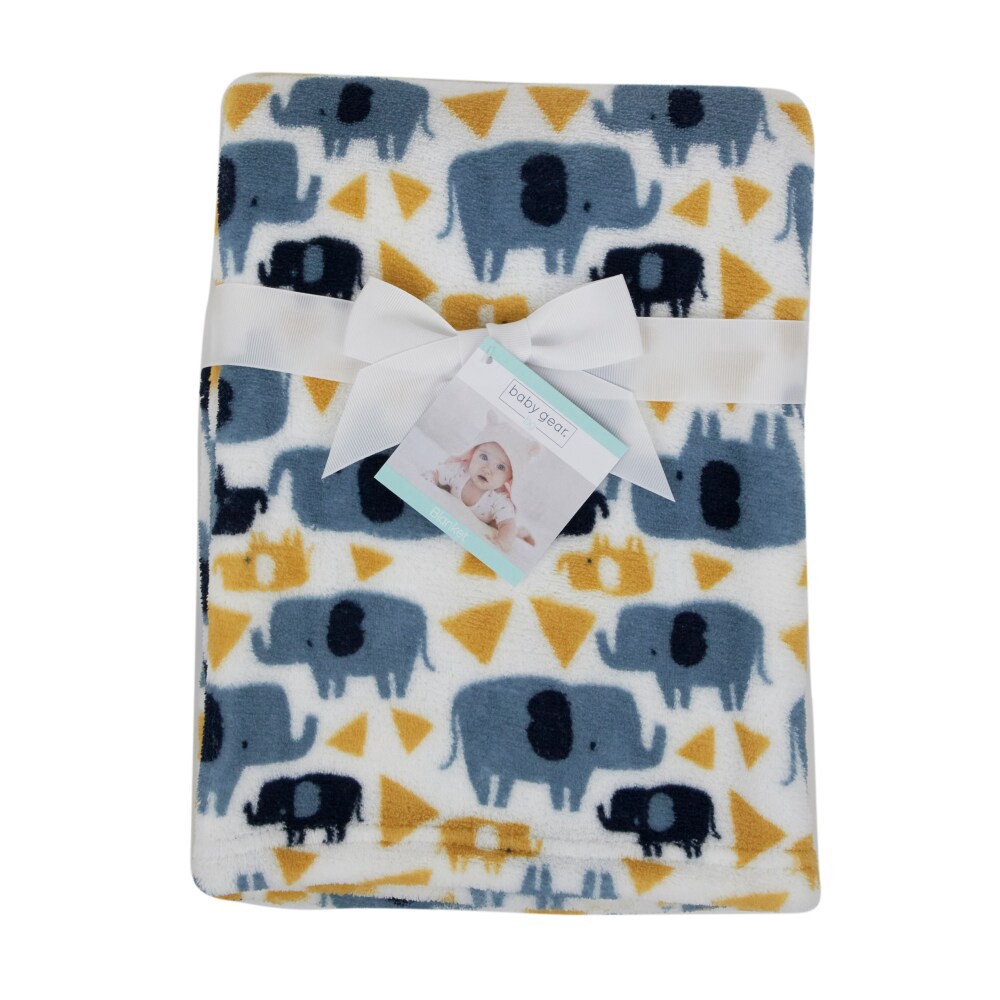 slide 3 of 4, Cutie Pie Elephant Print Plush Baby Blanket - Blue, 1 ct