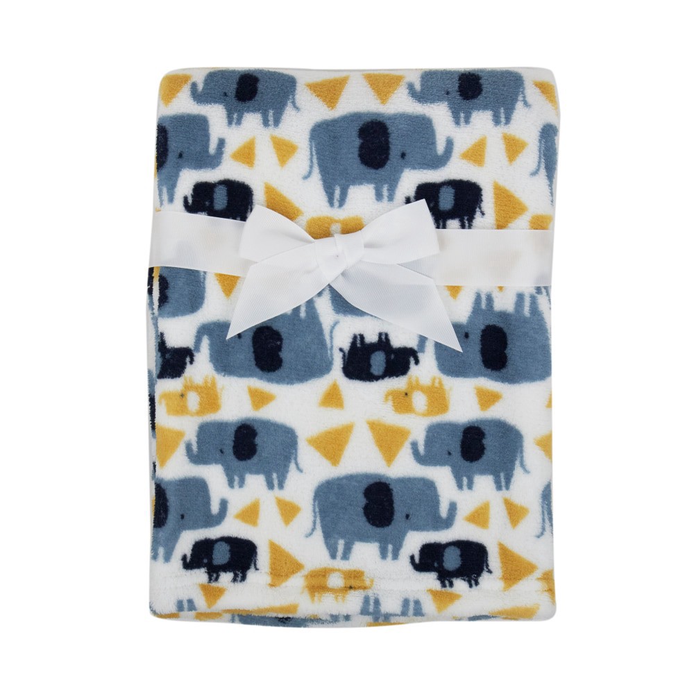 slide 1 of 4, Cutie Pie Elephant Print Plush Baby Blanket - Blue, 1 ct