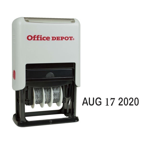 slide 1 of 2, Office Depot Brand Date Line Dater Stamp Self-Inking With Extra Pad Date Line Dater Stamp, 1-1/8'' X 1-1/4'' Impression, Black Ink, 1 ct