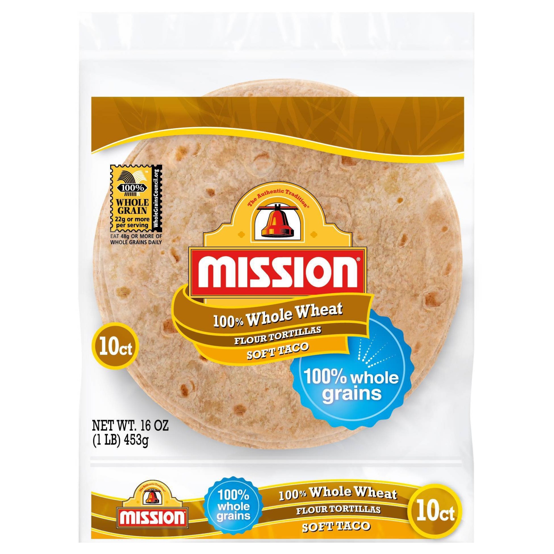 slide 1 of 10, Mission 100 Whole Wheat Soft Taco Flour Tortillas , 16 oz
