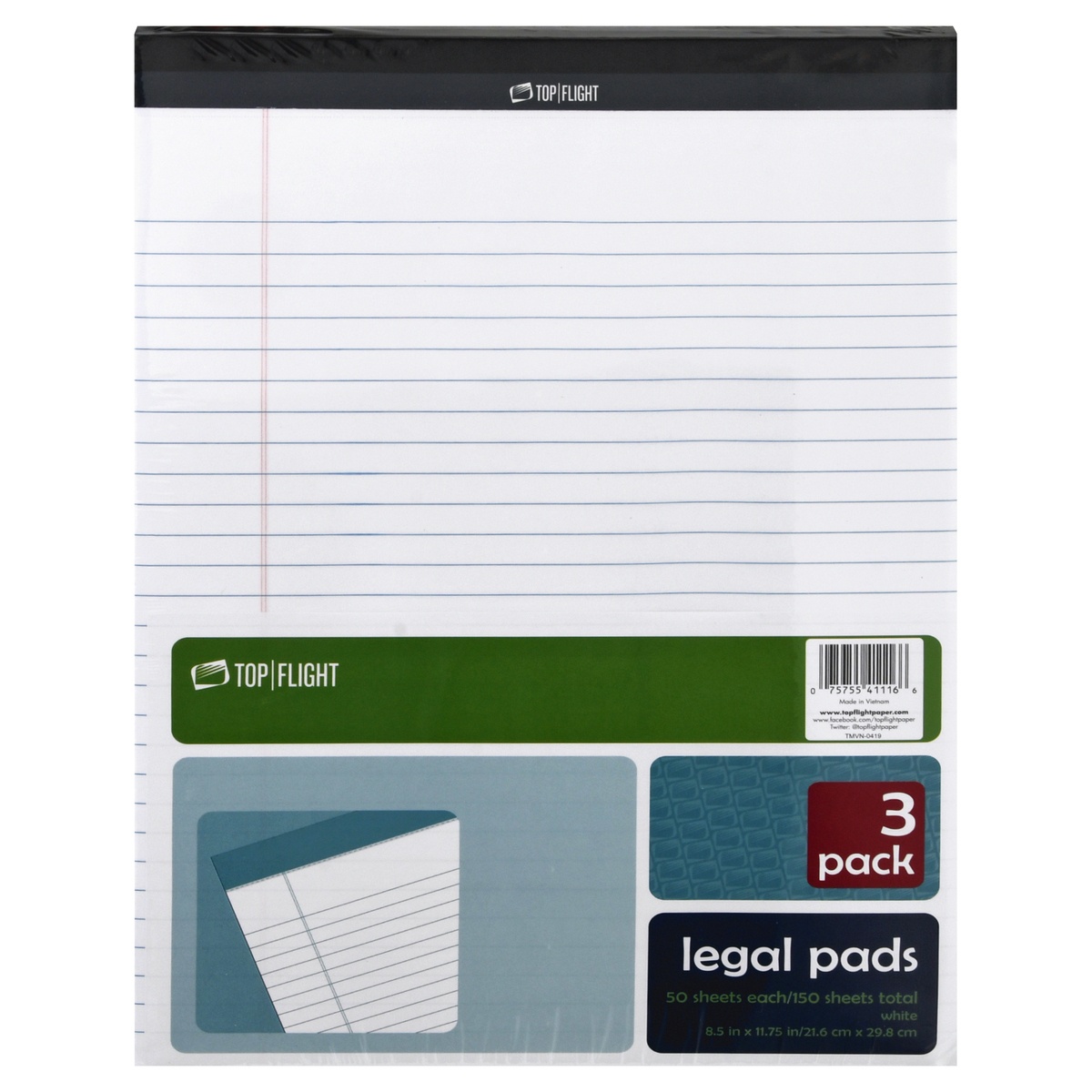 slide 1 of 8, TOPS Legal Pad White, 3 ct; 8 in x 11 in