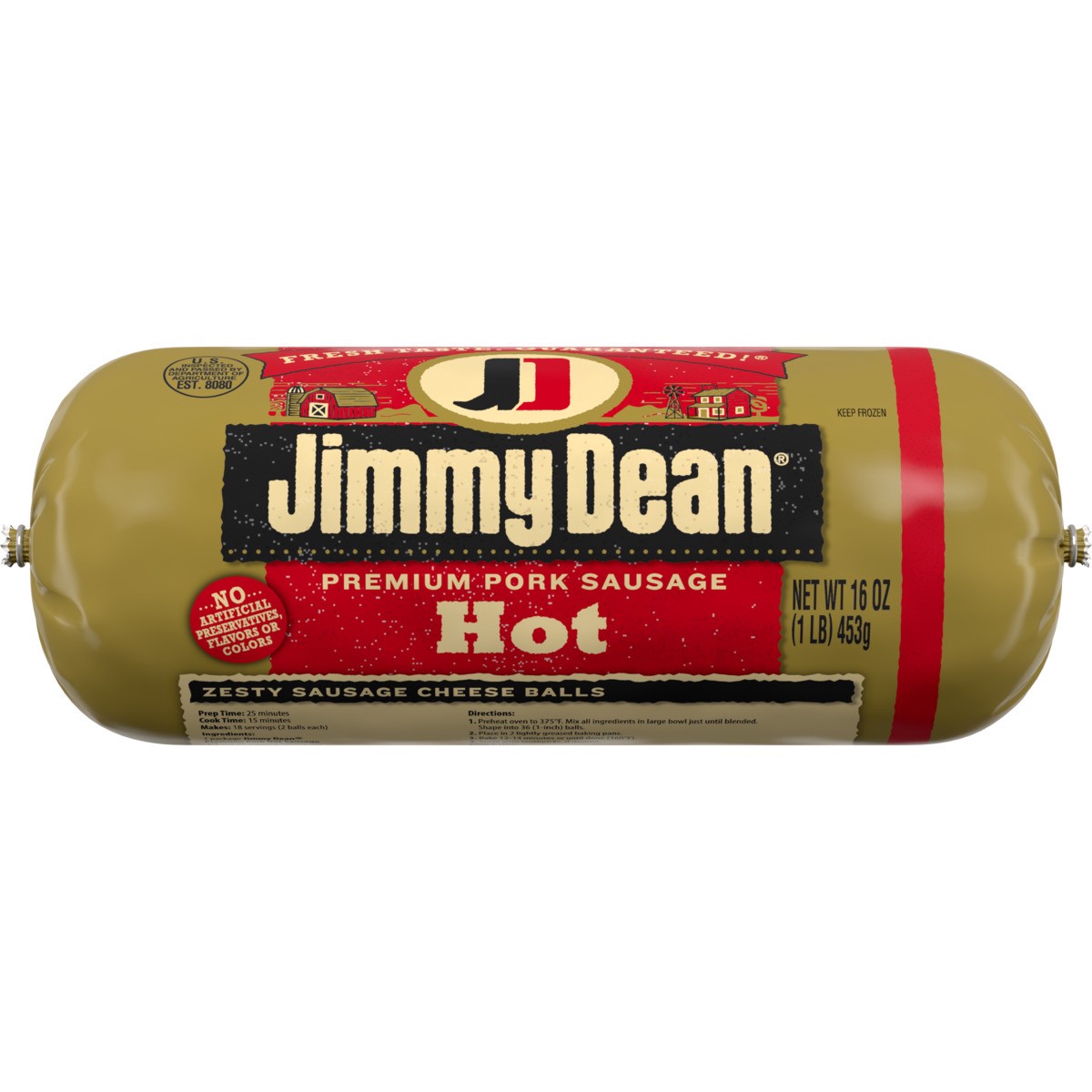 slide 1 of 10, Jimmy Dean Premium Pork Hot Breakfast Sausage Roll, 16 oz, 16 oz