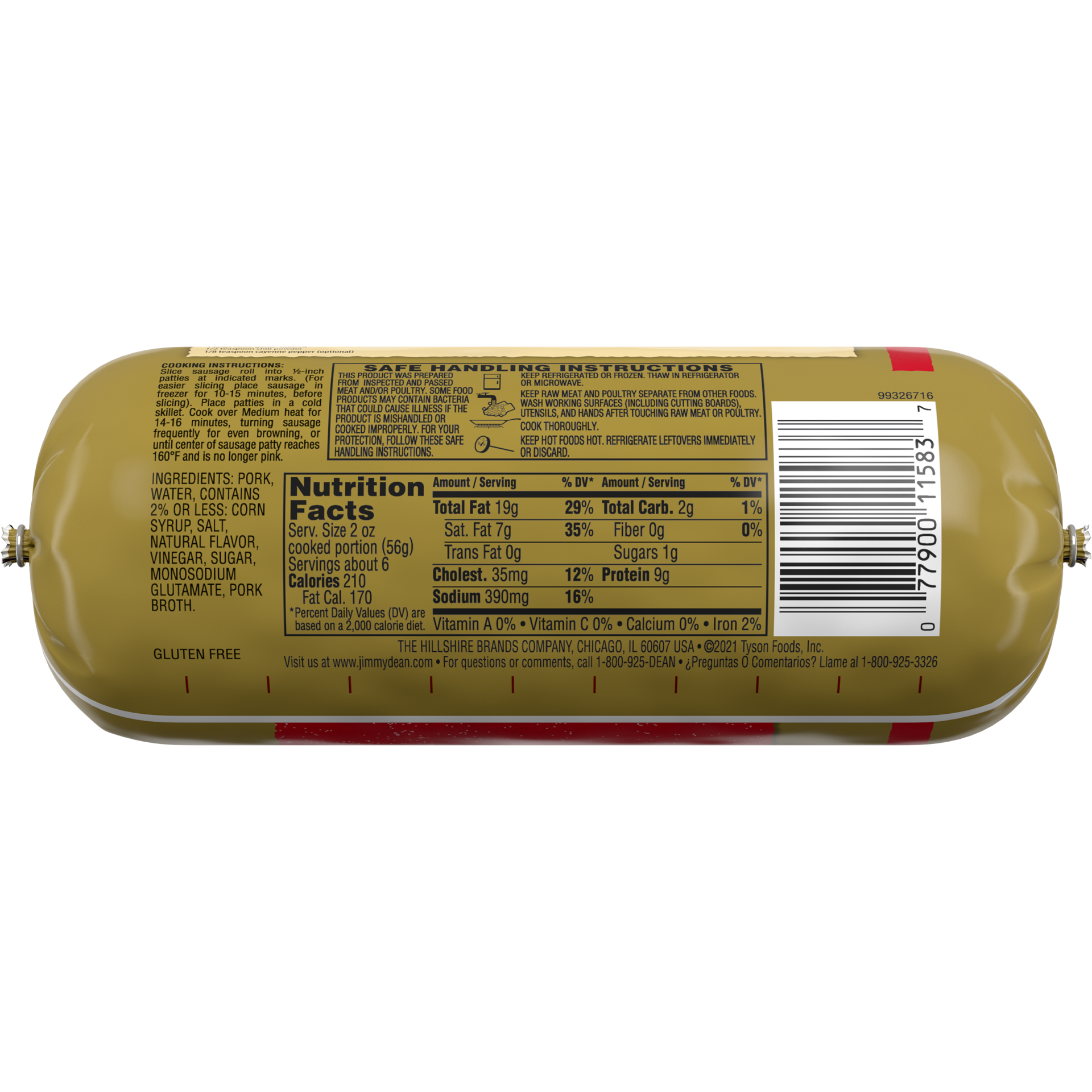 slide 6 of 10, Jimmy Dean Premium Pork Hot Breakfast Sausage Roll, 16 oz, 453.59 g