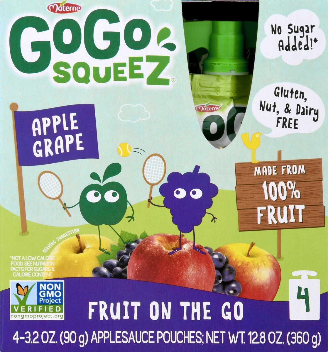 slide 9 of 12, GoGo squeeZ Fruit On The Go No Sugar Added Apple Grape Applesauce 4.0 ea, 4 ct