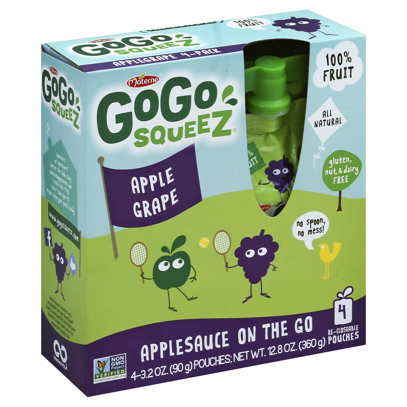 slide 1 of 12, GoGo squeeZ Fruit On The Go No Sugar Added Apple Grape Applesauce 4.0 ea, 4 ct