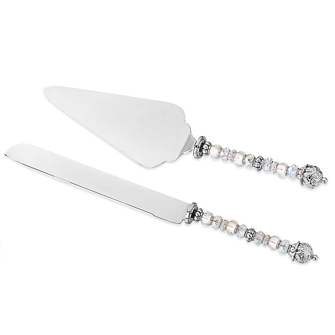 slide 1 of 1, Lillian Rose Beaded Cake Knife and Server Set - Silver, 2 ct