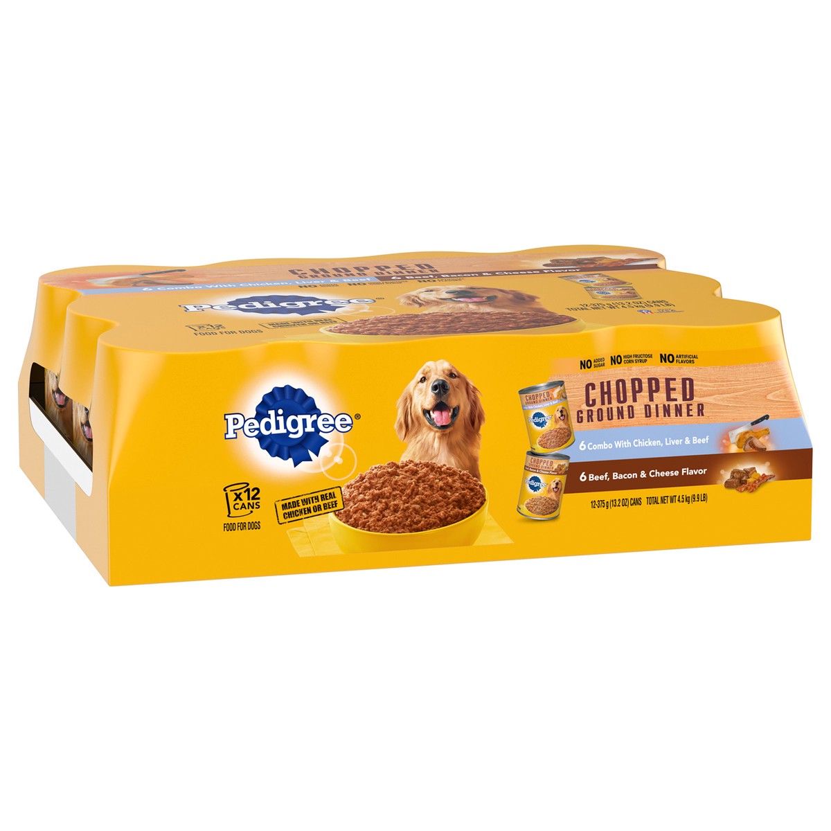 slide 3 of 9, Pedigree Chopped Ground Dinner Chicken, Liver & Beef/Beef, Bacon & Cheese Food for Dogs 12 - 13.2 oz Cans, 12 ct