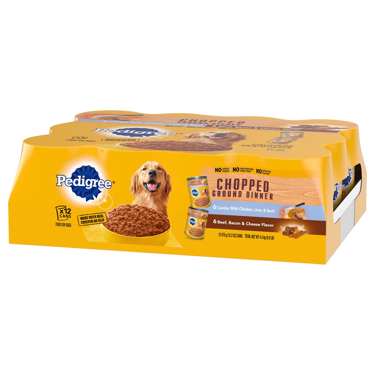 slide 7 of 9, Pedigree Chopped Ground Dinner Chicken, Liver & Beef/Beef, Bacon & Cheese Food for Dogs 12 - 13.2 oz Cans, 12 ct