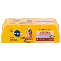 Pedigree Chopped Ground Dinner Chicken, Liver & Beef/Beef, Bacon & Cheese Food for Dogs 12 - 13.2 oz Cans