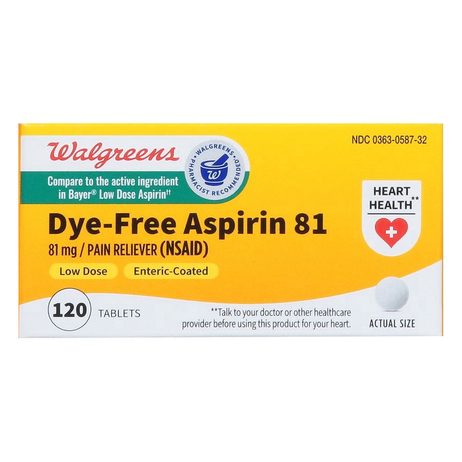slide 5 of 5, Walgreens Dye-Free Aspirin Enteric-Coated Tablets 81Mg, 120 ct