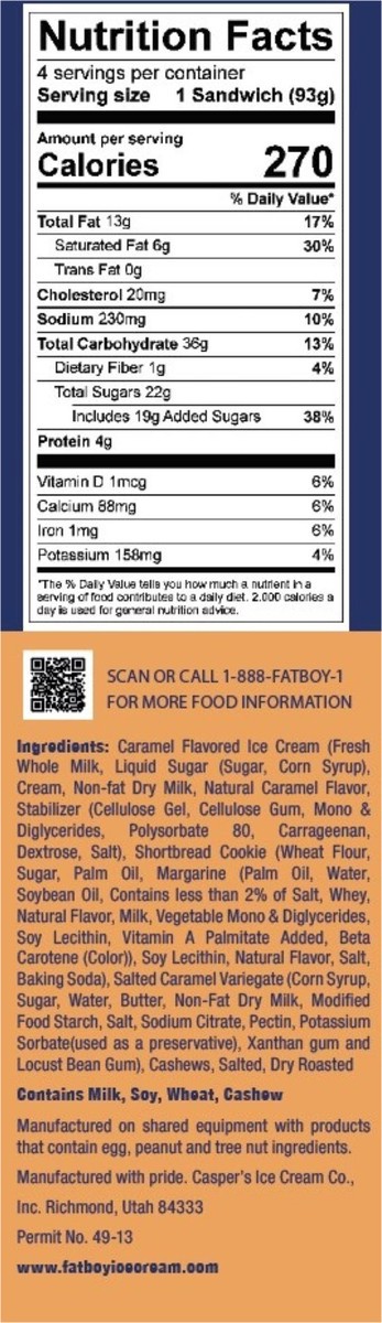 slide 5 of 12, Fat Boy Caramel Cashew Cookie Sandwich 4 Ea, 4 ct