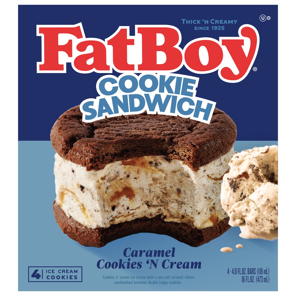 slide 4 of 11, Fat Boy Caramel Cookies & Cream Cookie Sandwich 4 Ea, 4 ct