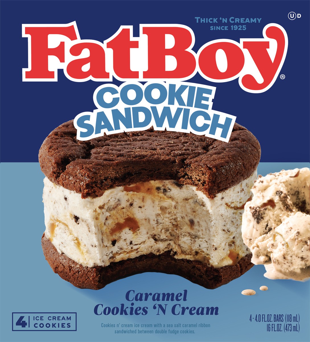 slide 9 of 11, Fat Boy Caramel Cookies & Cream Cookie Sandwich 4 Ea, 4 ct